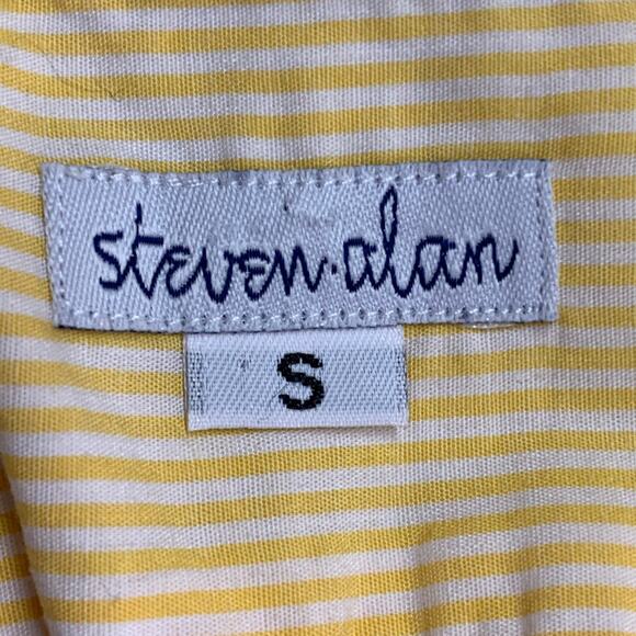 STEVEN ALAN S Yellow White Stripe Cotton Button Down Collar Long Sleeve Shirt - Picture 6 of 7